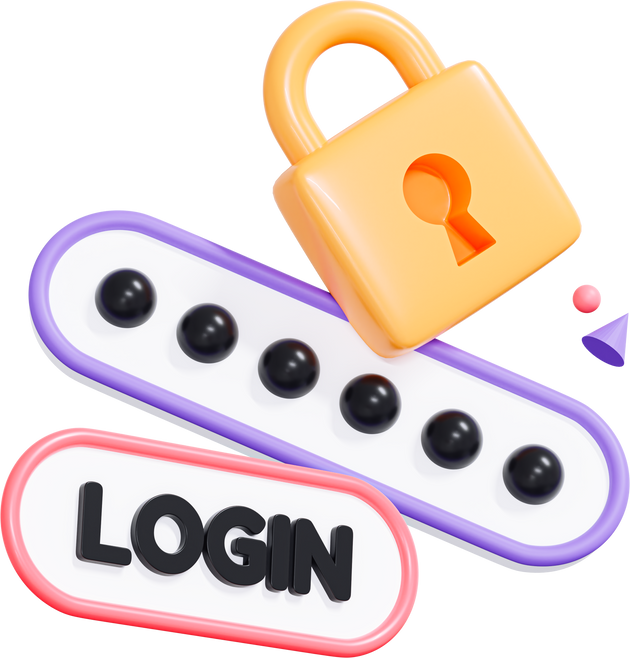3D Login and password with padlock